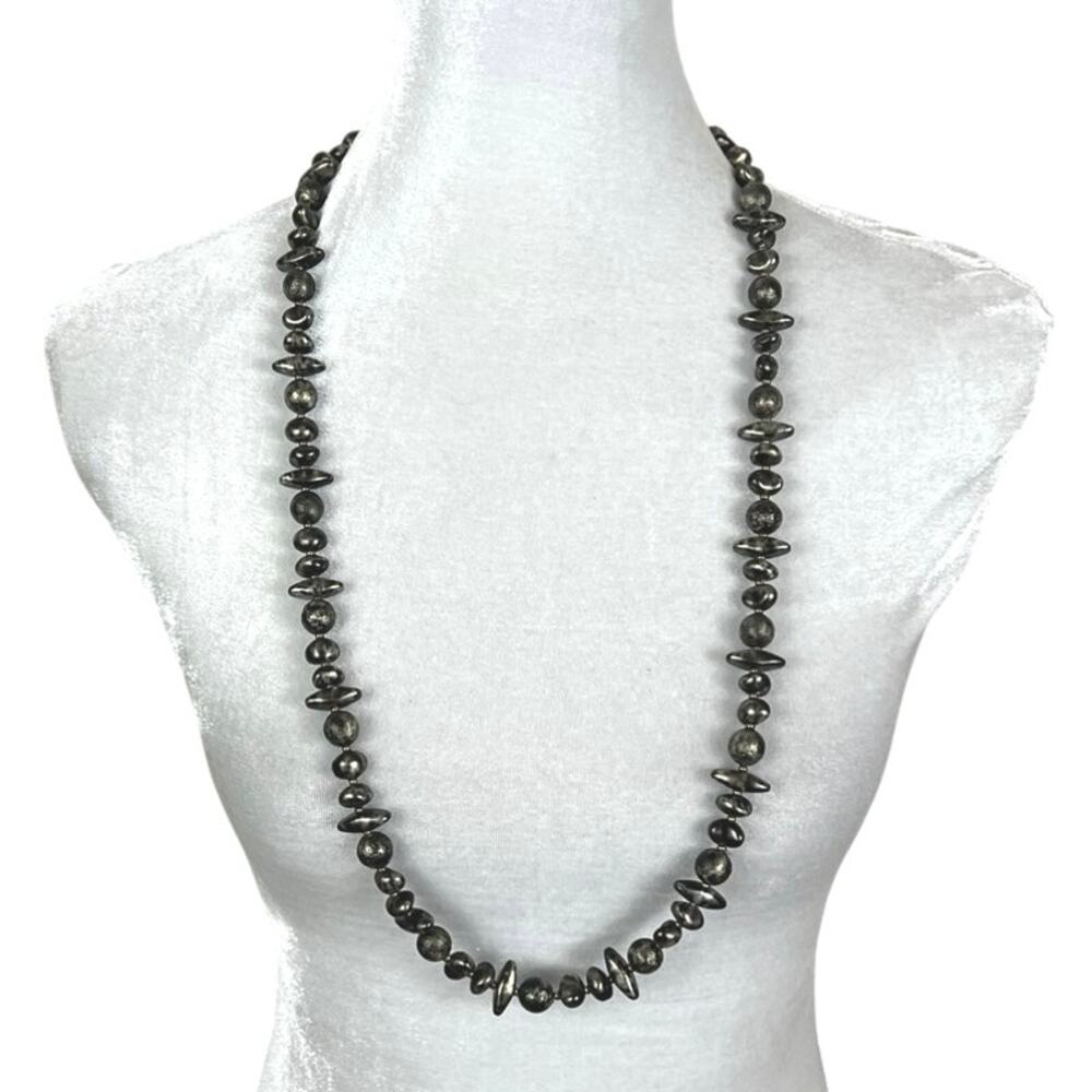 Green and Black Beaded Gold Tone Long Necklace